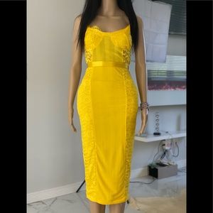 New Yellow satin striped day dress
